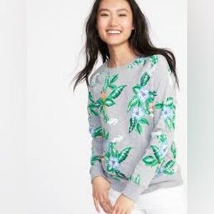 Old Navy Floral Sweatshirt Tropical Parrot Print Pullover Comfy Casual Sz M
